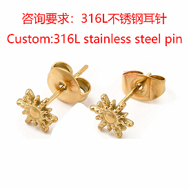 304 Stainless Steel Sun Stud Earrings with 316L Surgical Stainless Steel Pin for Women