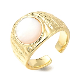 Rack Plating Brass Shell Open Cuff Rings for Women, Cadmium Free & Lead Free, Long-Lasting Plated