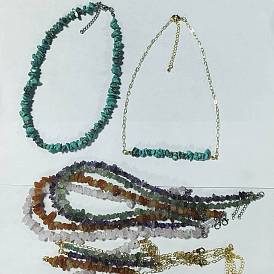 Colliers de perles en aventurine rouge naturelle, aventurine verte, améthyste, quartz rose et turquoise synthétique, 304 colliers en acier inoxydable et en laiton