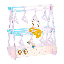 Transparent Acrylic Earring Display Stands, AB Color, Coat Hanger Shape