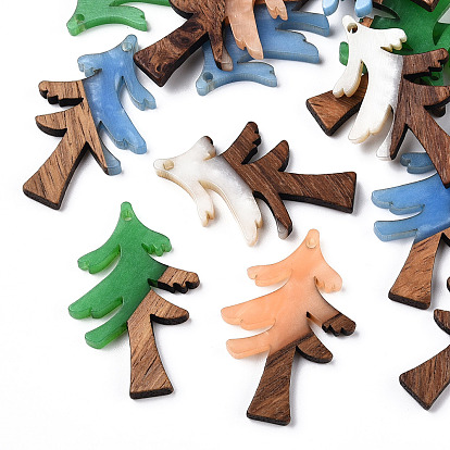 Opaque Resin & Walnut Wood Pendants, Christmas Tree
