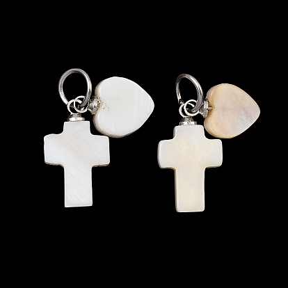 Природные подвески оболочки, Подвески в виде креста и сердца с 304 соединительными кольцами из нержавеющей стали, цвет морской раковины