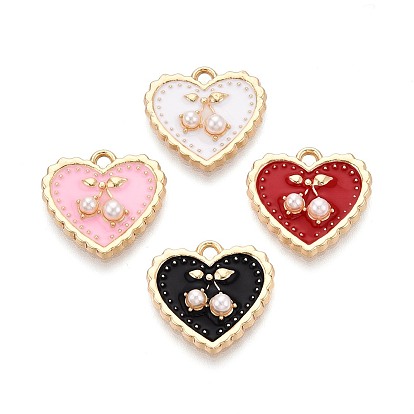 Подвески из эмали и сплава, с ABS имитации жемчуга, сердце с вишневым шармом, золотые