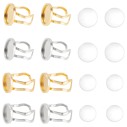 Набор для самостоятельного изготовления плоского круглого куполообразного кольца-манжеты, включая 304 кольцевые компоненты из нержавеющей стали, Кабошоны из стекла