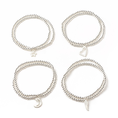 Acrylic & Synthetic Hematite Multi-strand Bracelet with Alloy Charms, Double Layer Stretch Bracelet for Women