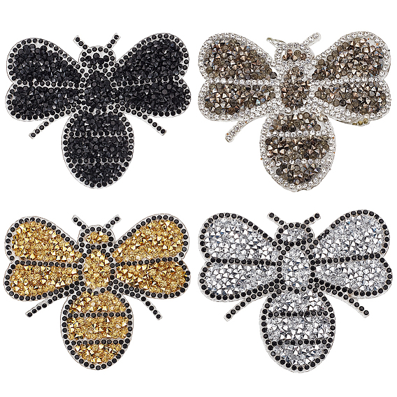 8Pcs 4 Colors Rhinestones Sew on/Iron on Patches, Appliques, Costume Accessories, Bee