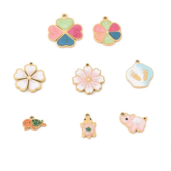 304 нержавеющей стальной эмали подвески, животные и цветы, ионное покрытие (ip), реальный 18 k позолоченный