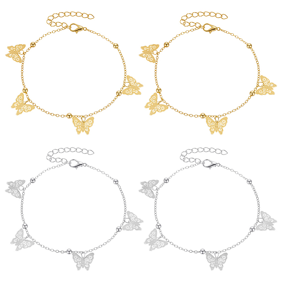 4 шт. 2 цвета, железные браслеты с подвеской в виде бабочки для женщин