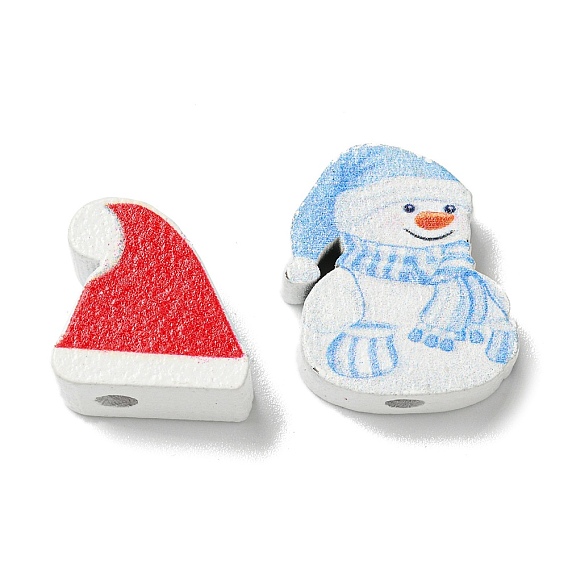 Печатные деревянные бусины, рождественские тематические бусы, васильковый/красный