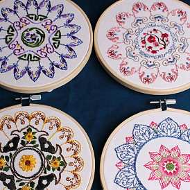 DIY Mandala Pattern Embroidery Kits, Including Printed Cotton Fabric, Embroidery Thread & Needles, Imitation Bamboo Embroidery Hoops