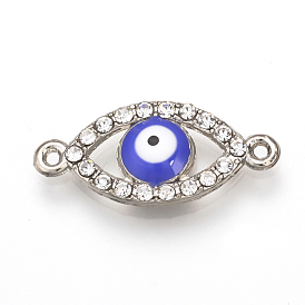 Alloy Rhinestone Links Connectors, Enamel Style, Evil Eye, Blue