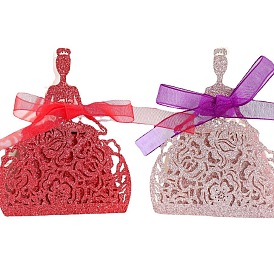 Европейский стиль лазерная резка свадебная роза девушка бумажные конфеты подарочная упаковка коробки с лентой, блестящие складные коробки для хранения вещей на свадьбу