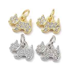 Rack Plated Brass Pendants, with Cubic Zirconia, Long-Lasting Plated, Lead Free & Cadmium Free, Dog