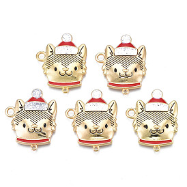 Rack Plating Alloy Enamel Connector Charms, Light Gold, Cadmium Free & Nickel Free & Lead Free, Dog