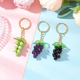 3Pcs Imperial Jasper & Amethyst & Black Onyx Keychains, with Alloy Findings Keychain Rings, Grape