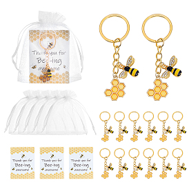 30 шт. брелки с изображением пчел из эмалированного сплава, с железными кольцами и подарочными пакетами из бумажных карточек и органзы