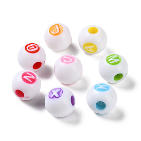 Opaque Acrylic European Beads, Craft Style, Large Hole Beads, Round with Letter