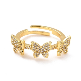 Регулируемое кольцо на палец с кубическим цирконием в виде бабочки для женщин, кольцо из латуни с покрытием из настоящего золота 18k, без кадмия и без свинца