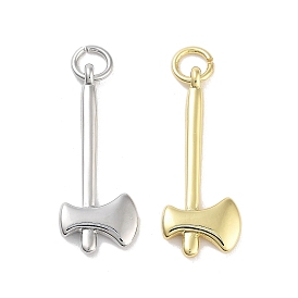 Rack Plating Brass Pendants, with Jump Rings, Long-Lasting Plated, Lead Free & Cadmium Free, Axe Charm