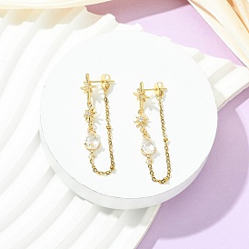 Серьги-гвоздики в форме капли из латуни с микропаве и кубическим цирконием, 304 Серьги-подвески с цепочками из нержавеющей стали и кисточками