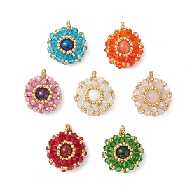 7 шт. 7 Цвета: натуральный сердолик, нефрит Машан, аметист, тигровый глаз, розовый кварц, стеклянные бусины, плоские круглые подвески, смешанные окрашенные и неокрашенные