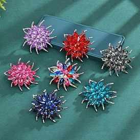 Shiny Alloy with Glass Brooch Pins for Women Girl, Flower