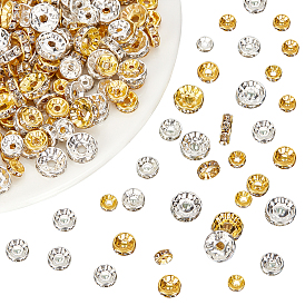 720Pcs 3 Style 2 Colors Iron Rhinestone Spacer Beads, for Jewelry Craft Making Findings, Straight Edge, Rondelle