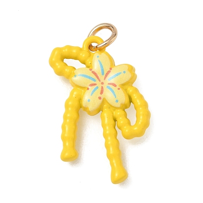 Alloy Enamel Pendants, Bowknot with Flower Charms, Golden