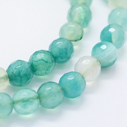 Faceted Natural Agate Beads Strands, Dyed & Heated, Round