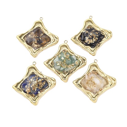 Природных драгоценных камней подвески, фактурные ромбовидные подвески, с 304 установками из нержавеющей стали, золотые