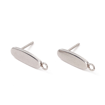 201 Stainless Steel Stud Earring Findings, with 304 Stainless Steel Pins & Horizontal Loops, Oval