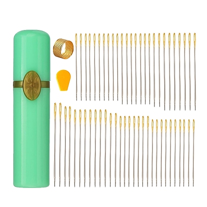 Швейные иглы из углеродистой стали, большие иглы для глаз, для шитья, вышивка поделки, включая коробку для игл, наперсток, нитевдеватель