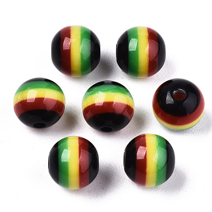 Ghana Jamaica Reggae Stripe Resin Beads, Round