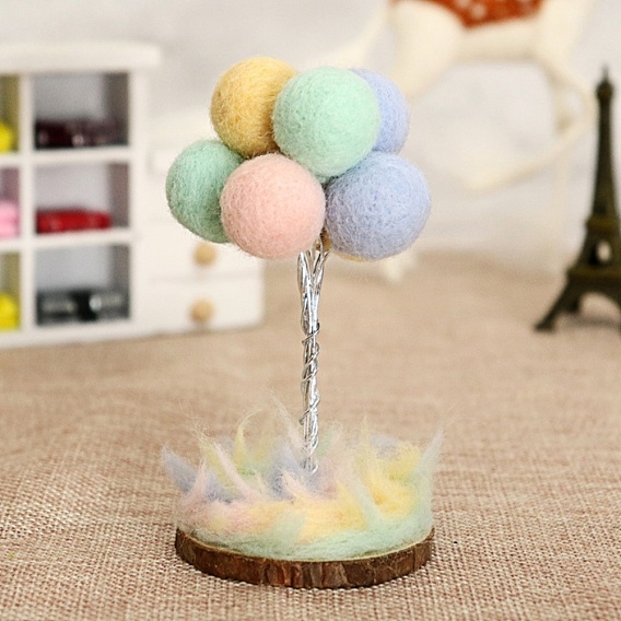 Kit de feutrage à l'aiguille d'affichage de ballon bricolage, y compris les aiguilles de fer, fil, châssis mousse & laine, piètement en bois, bâton thermofusible