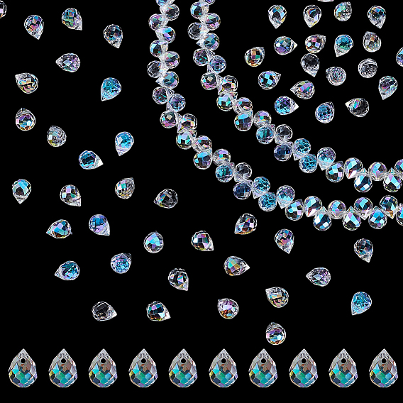 2пряди гальванизированные стеклянные бусины пряди, слеза, граненые