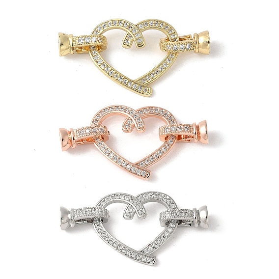 Латунное микропейв, прозрачный кубический цирконий, складные застежки, сердце, без свинца и без кадмия, долговечный, стойки покрытие