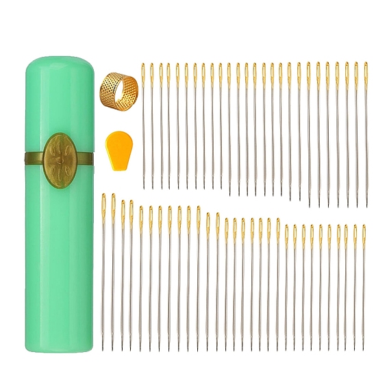 Швейные иглы из углеродистой стали, большие иглы для глаз, для шитья, вышивка поделки, включая коробку для игл, наперсток, нитевдеватель