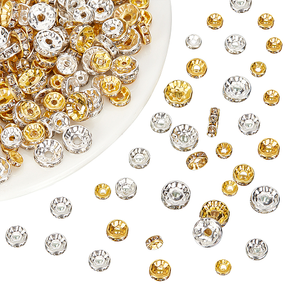 720pcs 3 style 2 couleurs perles d'espacement en strass de fer, pour l'artisanat de bijoux faisant des découvertes, bord droit, rondelle