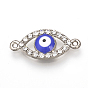 Alloy Rhinestone Links Connectors, Enamel Style, Evil Eye, Blue