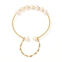 Natural Pearl Bead Bangle for Girl Women, Brass Cuff Bangle with Safety Chain