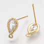 Brass Cubic Zirconia Stud Earring Findings, with Loop, Teardrop, Clear, Real 18K Gold Plated