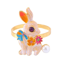 Easter Bunny Alloy Napkin Rings with Plastic Pearl and Enamel, Napkin Holder Adornment, Restaurant Daily Accessories