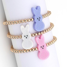 Colorful Cartoon Bunny Bracelet Set for Girls with Acrylic Beads and Handmade Stringing