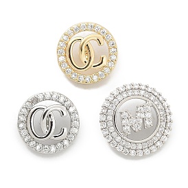 Rack Plating Brass Micro Pave Clear Cubic Zirconia Buttons, Long-Lasting Plated, Lead Free & Cadmium Free, Flat Round, 1-Hole