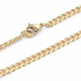 Men's 304 Stainless Steel Diamond Cut Cuban Link Chain Necklaces, with Lobster Claw Clasps
