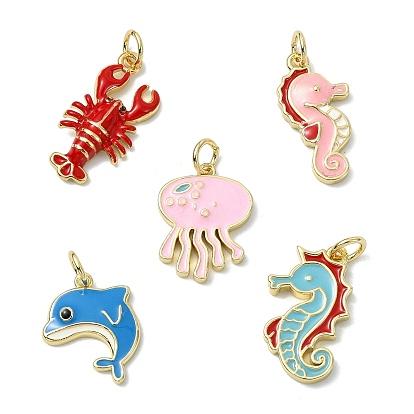 5шт 5 стили латунные эмалевые подвески, с прыжковых колец, стойки покрытие, реальный 18 k позолоченный, без свинца и без кадмия, долговечный