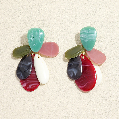 Акриловые серьги-гвоздики в форме капли, золотые