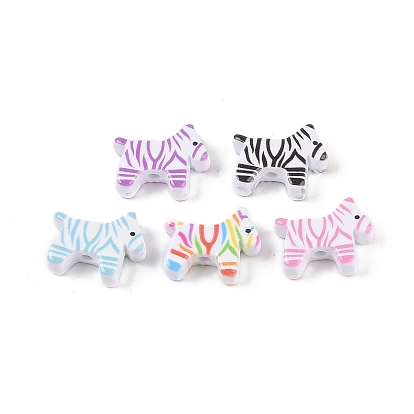 Opaque Acrylic Spray Painted Beads, Zebra