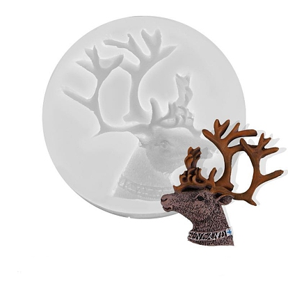 DIY Candlestick Silicone Molds, Resin Casting Molds, For UV Resin, Epoxy Resin Craft Making, Flt Round with Christmas Deer