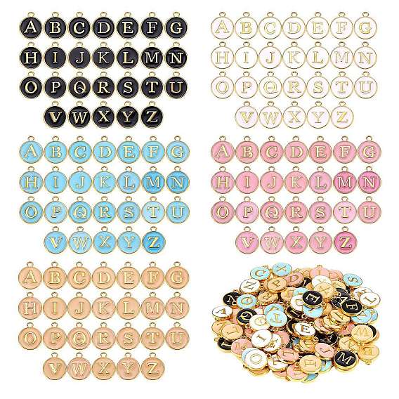 Подвески из позолоченного сплава, эмалированные блестки, плоско-круглые с алфавитами , Письмо ~ Z